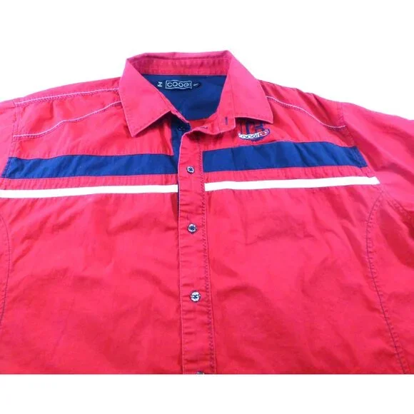Coogi Red & Navy Vintage Racing 1969 Emblem Short Sleeve Button Shirt Xxl - Picture 9 of 16